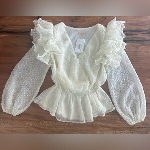 NWT Lovecolette Cream Ruffle Long Sleeve Blouse